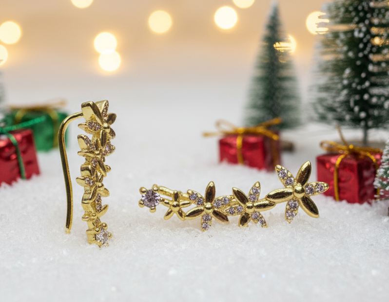 Alluring Cubic Zirconia, Gold Flower Earrings