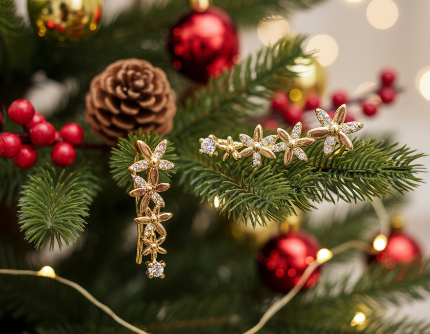 Alluring Cubic Zirconia, Gold Flower Earrings