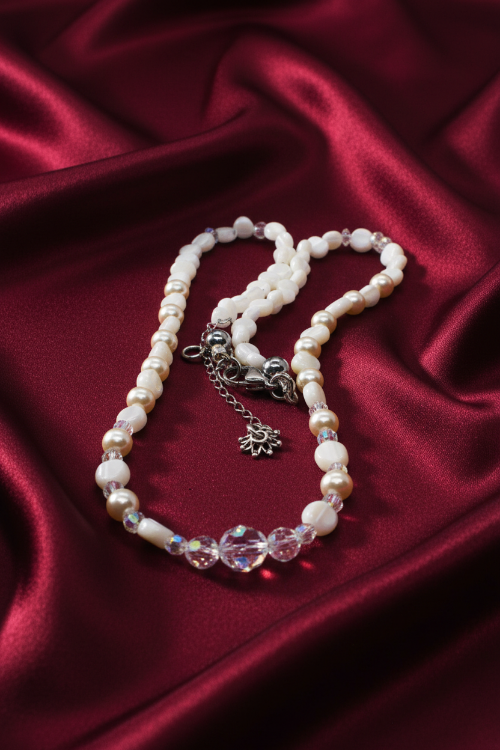 Elegant Mother of Pearl and Crystal Necklace