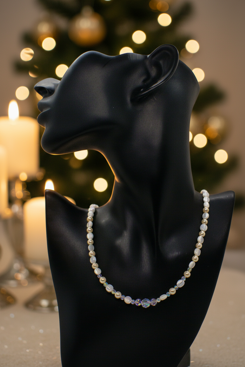 Elegant Mother of Pearl and Crystal Necklace