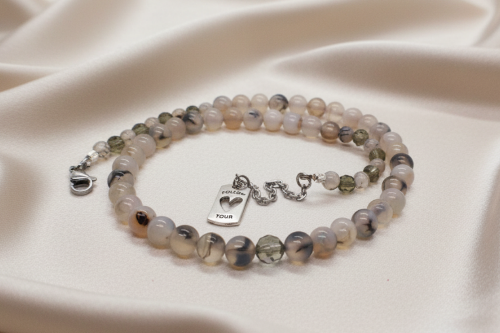 Captivating Black Dragon Vein Agate and Crystal Necklace
