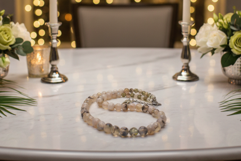 Captivating Black Dragon Vein Agate and Crystal Necklace