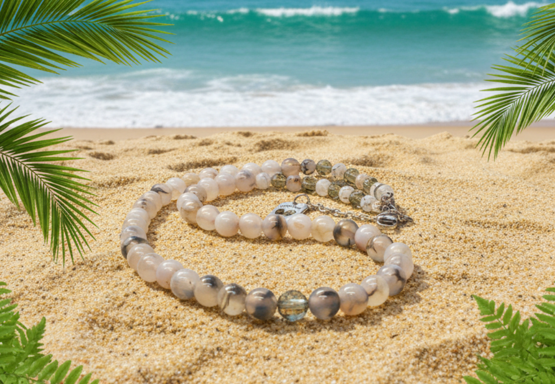 Captivating Black Dragon Vein Agate and Crystal Necklace