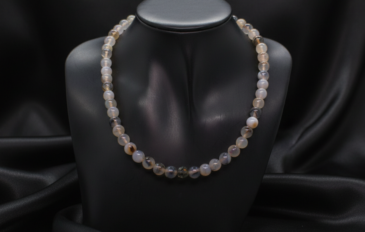 Captivating Black Dragon Vein Agate and Crystal Necklace