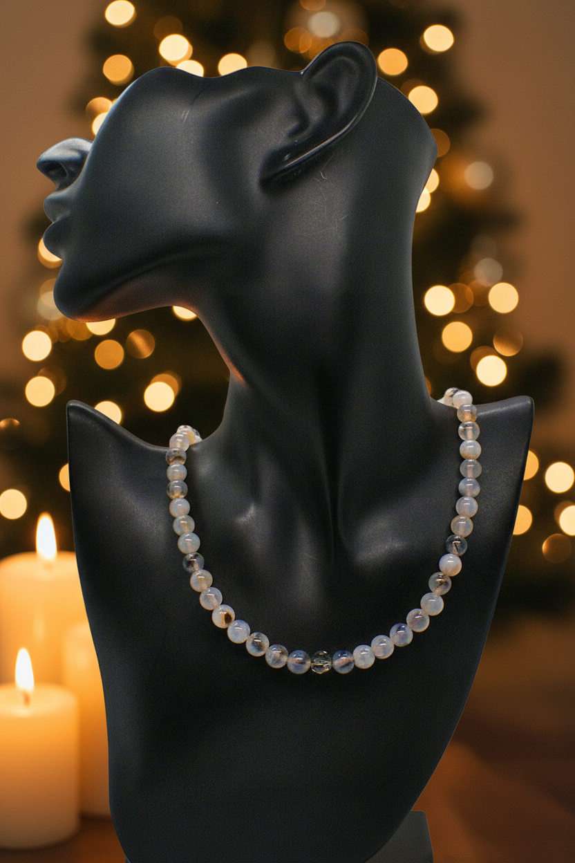 Captivating Black Dragon Vein Agate and Crystal Necklace