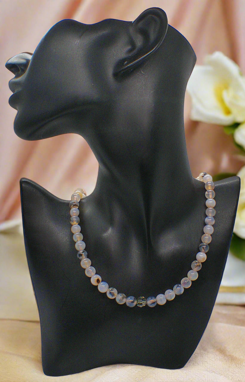 Captivating Black Dragon Vein Agate and Crystal Necklace