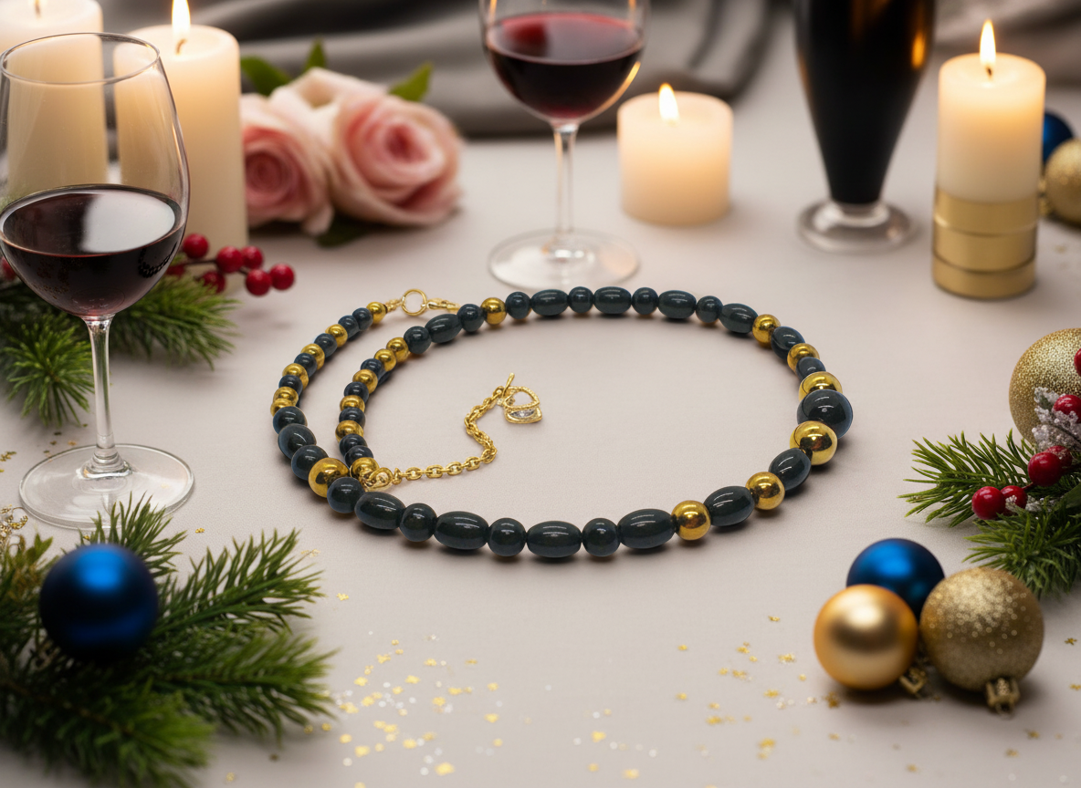 Appealing Black Onyx and Gold Hematite  Necklace - handcrafted by Artistry Jewelry