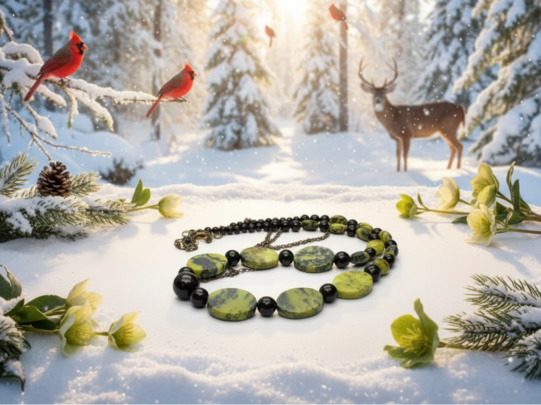 Enchanting Yellow Turquoise and Black Onyx, Semi-precious, One-of-a-Kind Necklace-handcrafted by Artistry Jewelry