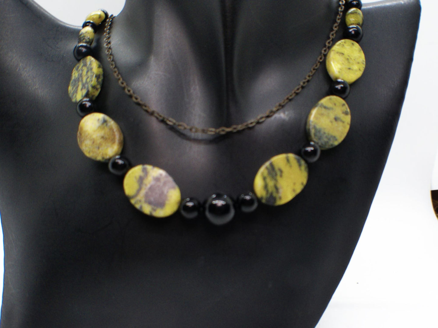 Enchanting Yellow Turquoise and Black Onyx, Semi-precious, One-of-a-Kind Necklace-handcrafted by Artistry Jewelry
