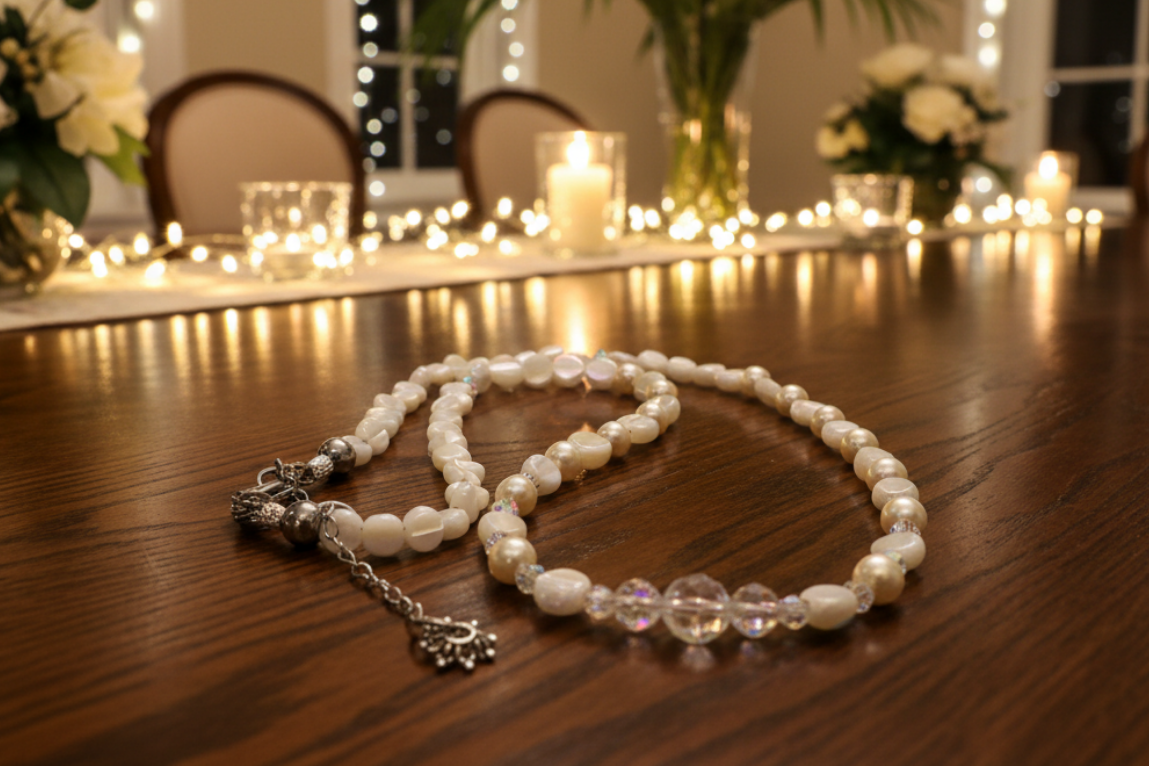 Elegant Mother of Pearl and Crystal Necklace