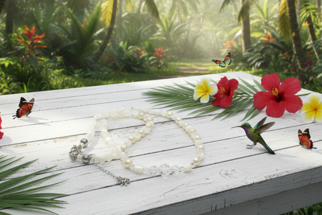 Elegant Mother of Pearl and Crystal Necklace