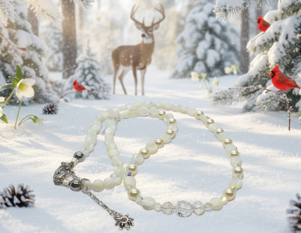 Elegant Mother of Pearl and Crystal Necklace