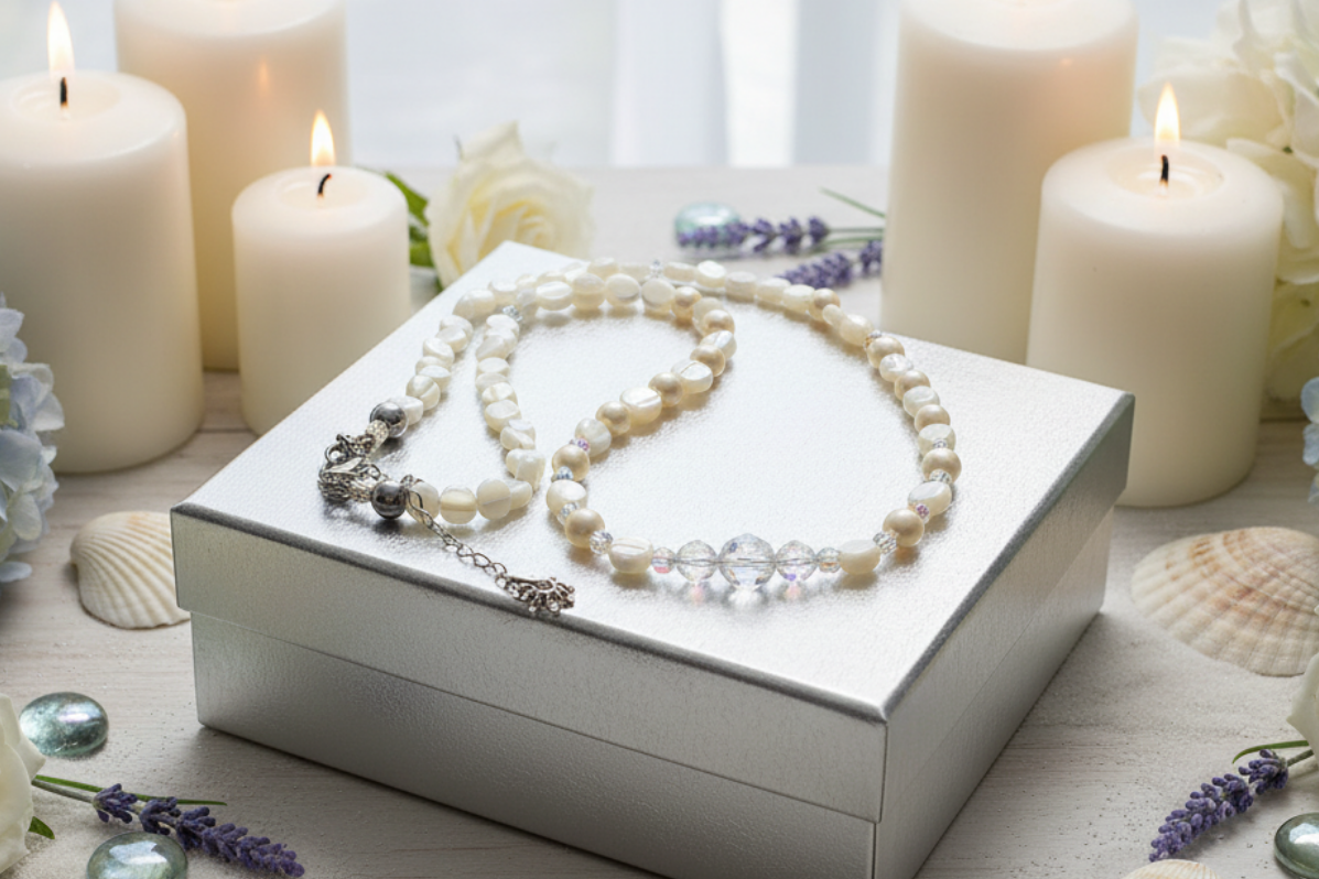 Elegant Mother of Pearl and Crystal Necklace