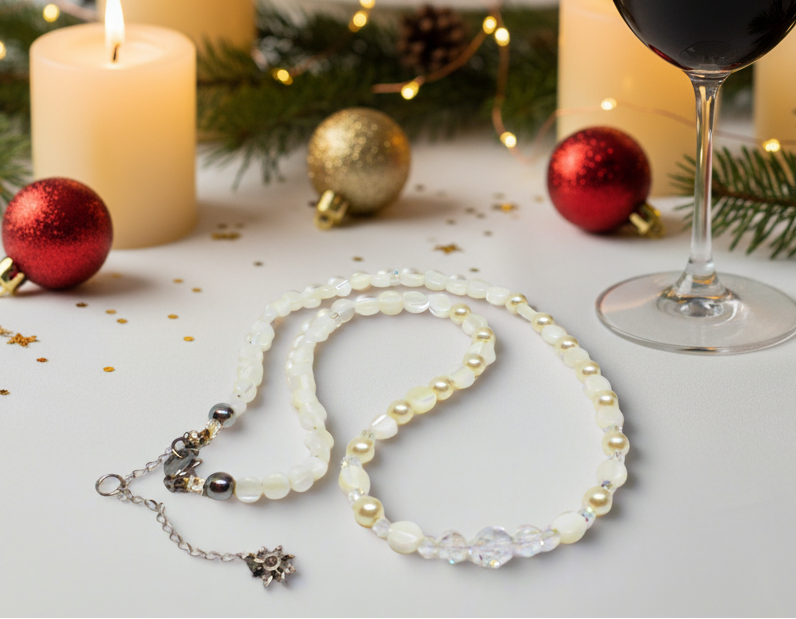 Elegant Mother of Pearl and Crystal Necklace