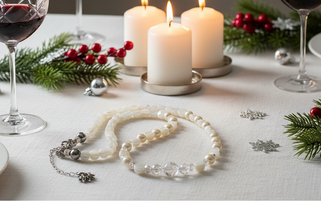 Elegant Mother of Pearl and Crystal Necklace