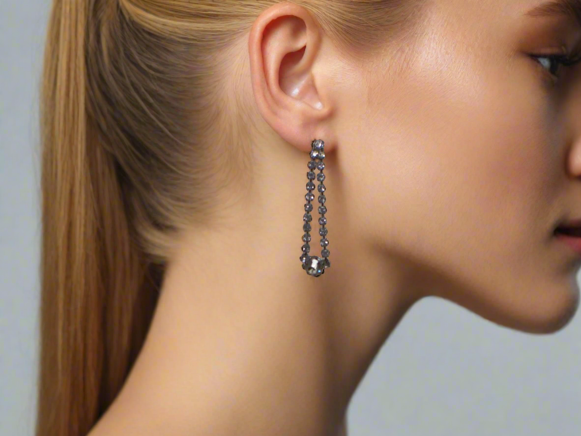 Elegant Smokey Black Rhinestone Dangle Earrings