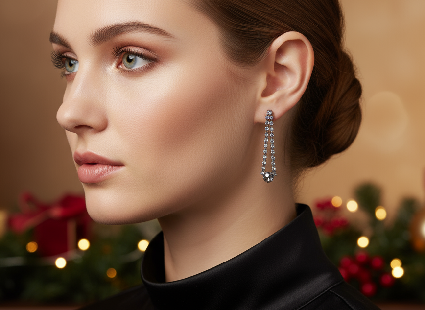 Elegant Smokey Black Rhinestone Dangle Earrings