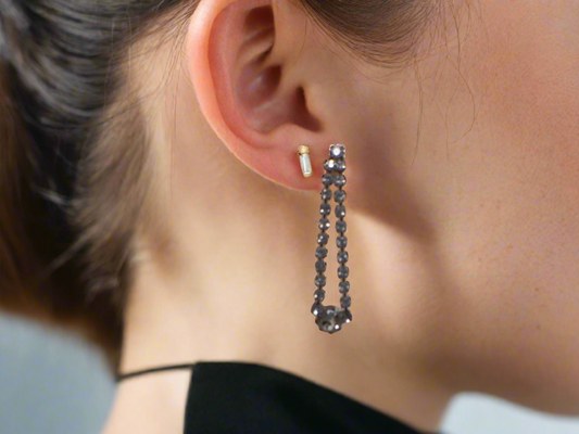 Elegant Smokey Black Rhinestone Dangle Earrings
