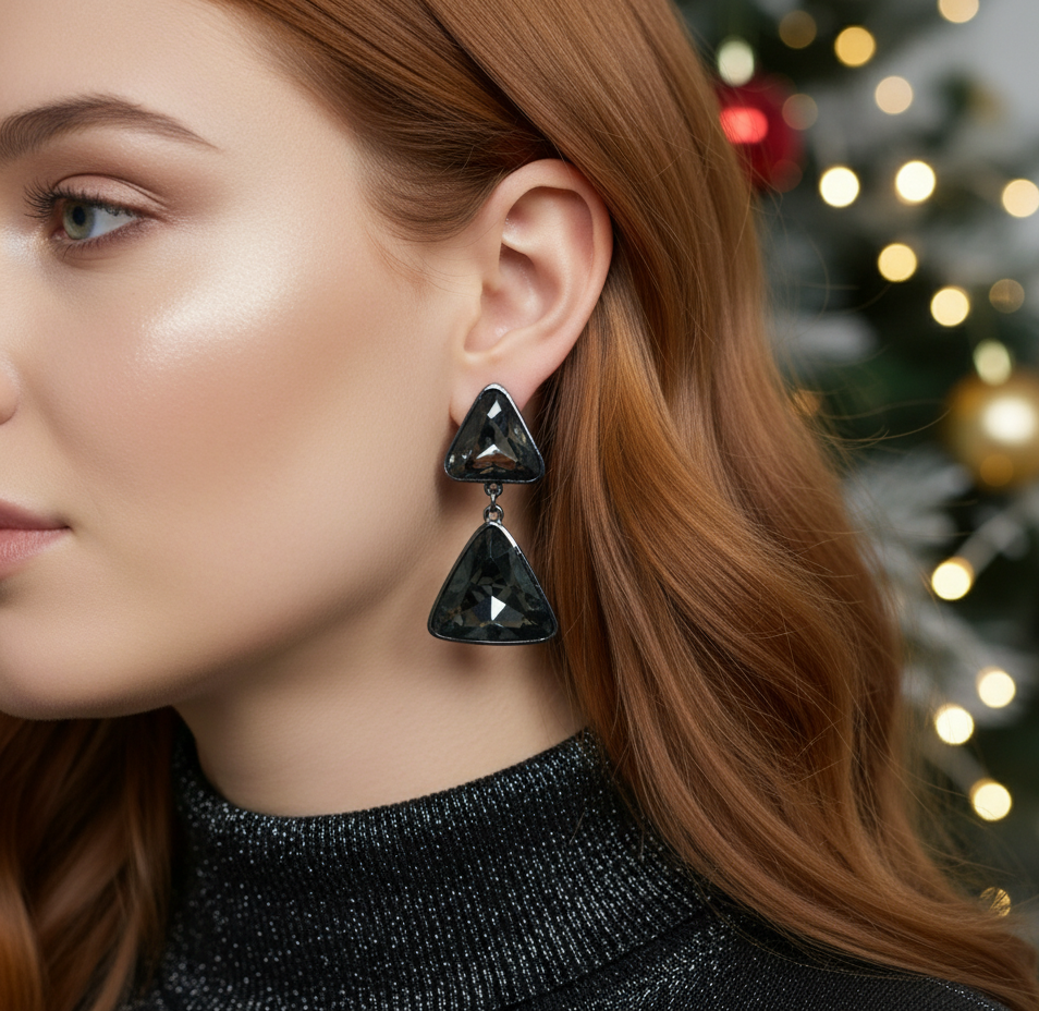 Gorgeous Triangles of Black Diamonds Earrings