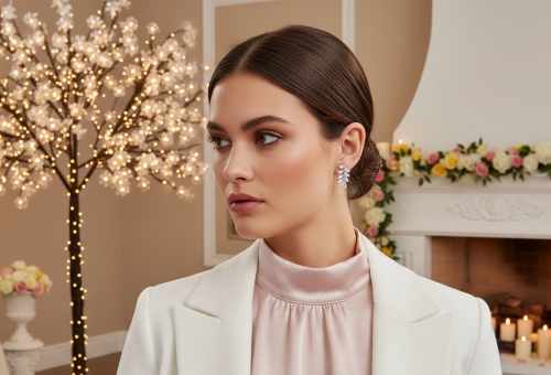 Exquisite Silver Cubic Zirconia Leaf Drop Earrings