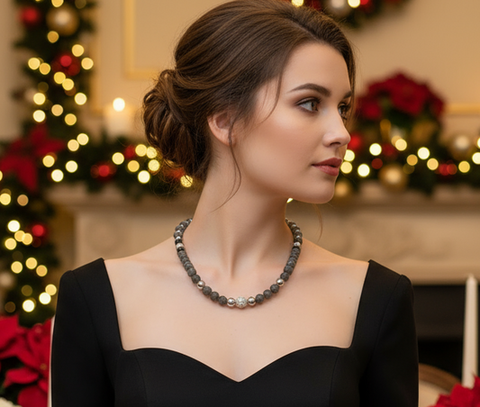 Ravishing Natural Labradorite, Cubic Zirconia, and Crystal Beaded Necklace by Artistry Jewelry