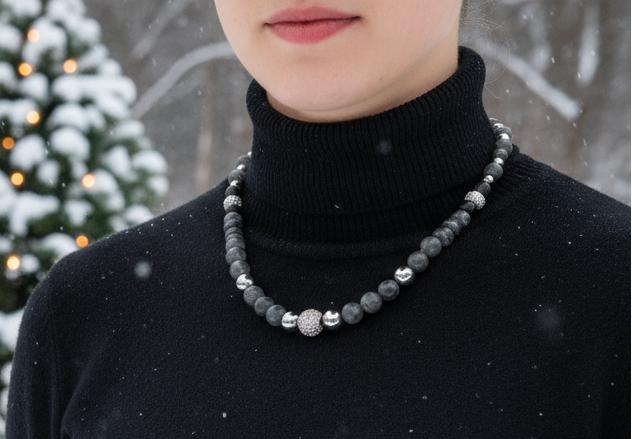 Ravishing Natural Labradorite, Cubic Zirconia, and Crystal Beaded Necklace by Artistry Jewelry