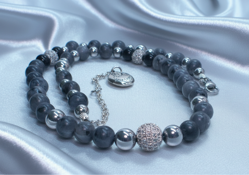 Ravishing Natural Labradorite, Cubic Zirconia, and Crystal Beaded Necklace by Artistry Jewelry
