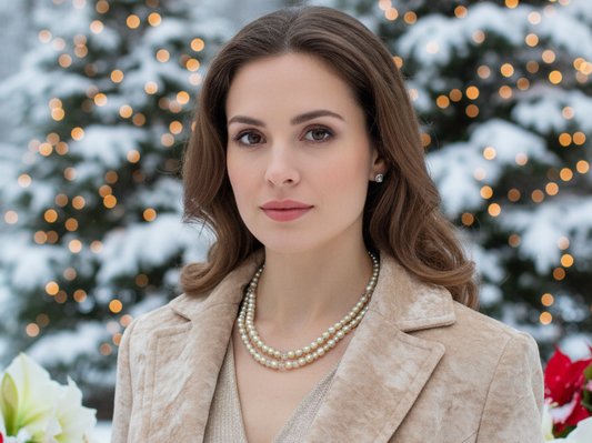 Radiant Crystal and Beige Matt Beads, Two-strand Beaded Necklace