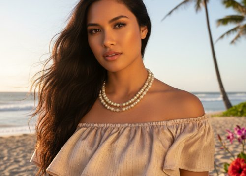 Radiant Crystal and Beige Matt Beads, Two-strand Beaded Necklace