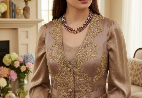 Stunning Crystal, Pearl, and Druk Two-Strand Beaded Necklace