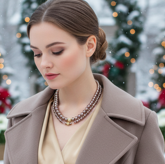 Stunning Crystal, Pearl, and Druk Two-Strand Beaded Necklace