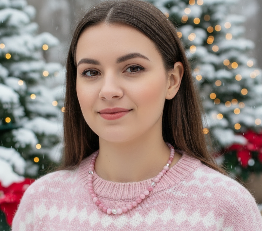 Lovely Pink and White Jasper & Crystal Beaded Necklace - handcrafted by Artistry Jewelry
