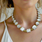 Enticing White Magnesite and Gold Beaded Necklace Set