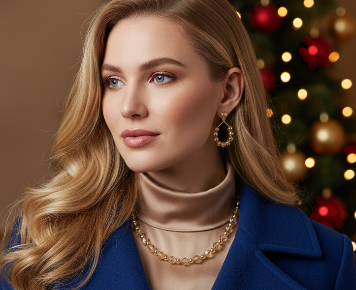 Beautiful Peach/Amber, Crystal and Cream, Golden Shadow Beaded Necklace Set handcrafted by Artistry Jewelry