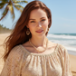 Beautiful Peach/Amber, Crystal and Cream, Golden Shadow Beaded Necklace Set handcrafted by Artistry Jewelry