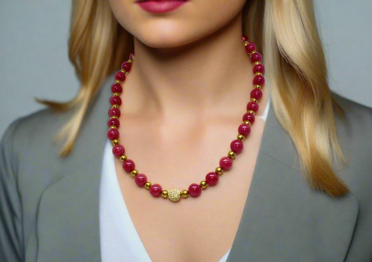 Stunning Red Quartz, Crystal, and Hematite Beaded Necklace