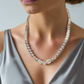 Beautiful Pearl Silver Beads with Graphic Crystals, One-of-a-Kind, Beaded Necklace - handcrafted by Artistry Jewelry
