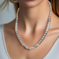 Beautiful Pearl Silver Beads with Graphic Crystals, One-of-a-Kind, Beaded Necklace - handcrafted by Artistry Jewelry