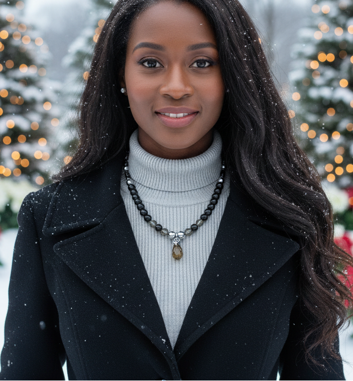 Gorgeous Black Diamond Crystals, Cubic Zirconia, and Black Pearl Beads, One-of-a-Kind Beaded Necklace - handcrafted by Artistry Jewelry