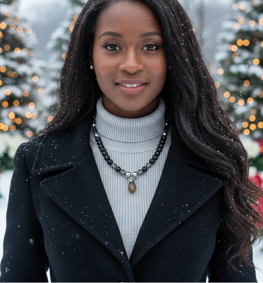 Gorgeous Black Diamond Crystals, Cubic Zirconia, and Black Pearl Beads, One-of-a-Kind Beaded Necklace - handcrafted by Artistry Jewelry
