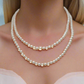 Beautiful Light Peach, Stardust, and Pearl, Two-Strand Beaded Necklace handcrafted by Artistry Jewelry