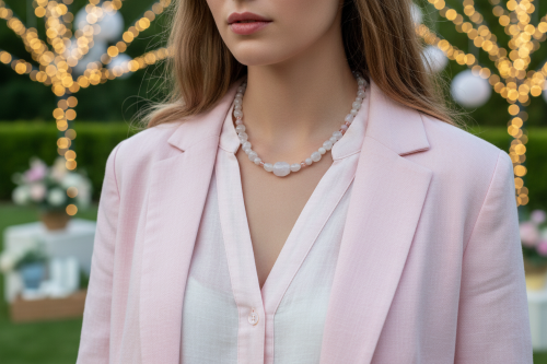 Stunning Rose Pink Quartz and Crystals, Semi-precious Beaded Necklace handcrafted by Artistry Jewelry
