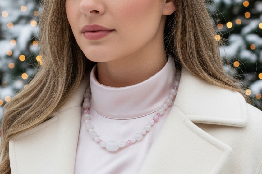 Stunning Rose Pink Quartz and Crystals, Semi-precious Beaded Necklace handcrafted by Artistry Jewelry
