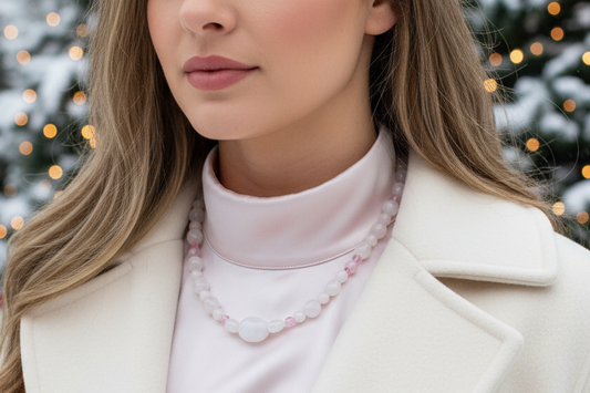 Stunning Rose Pink Quartz and Crystals, Semi-precious Beaded Necklace handcrafted by Artistry Jewelry