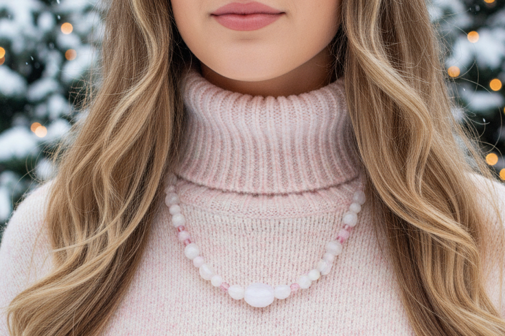 Stunning Rose Pink Quartz and Crystals, Semi-precious Beaded Necklace handcrafted by Artistry Jewelry