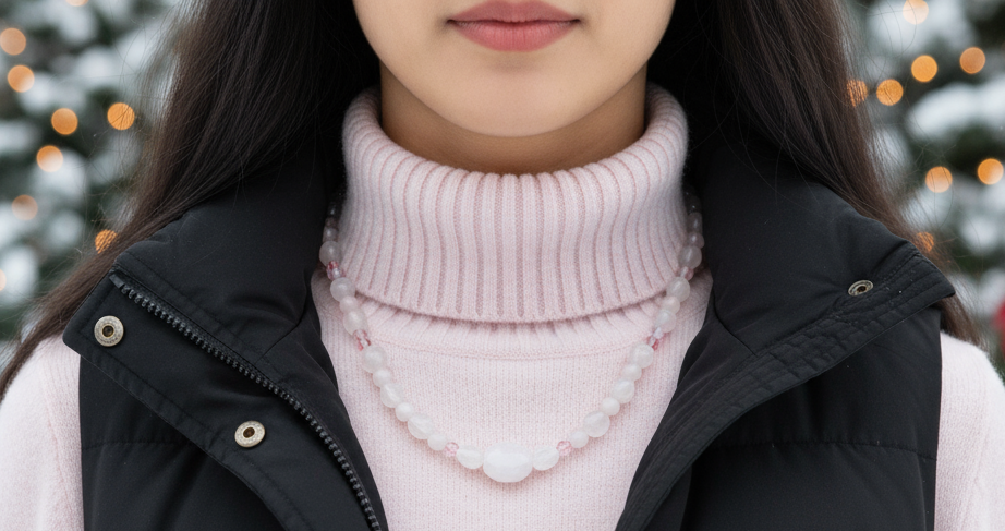 Stunning Rose Pink Quartz and Crystals, Semi-precious Beaded Necklace handcrafted by Artistry Jewelry