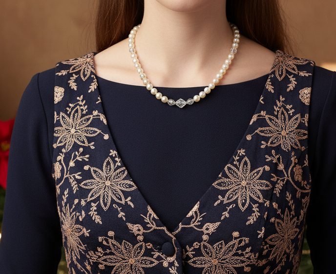 Precious Light Peach, Silver, Crystal and Pearl Beaded Necklace handcrafted by Artistry Jewelry