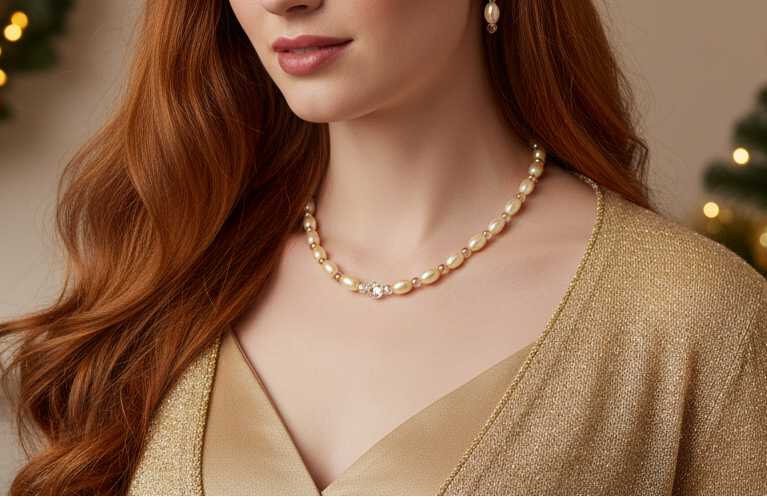 Sweet Golden Shadow Crystals, Light Peach/Champagne Beaded Necklace Set-crafted by Artistry Jewelry