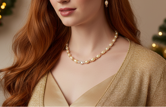 Sweet Golden Shadow Crystals, Light Peach/Champagne Beaded Necklace Set-crafted by Artistry Jewelry