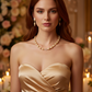 Sweet Golden Shadow Crystals, Light Peach/Champagne Beaded Necklace Set-crafted by Artistry Jewelry